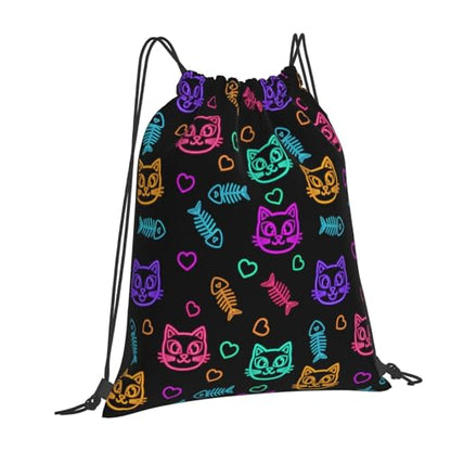 Lightweight Waterproof Drawstring Bag Goth Cute Cat And Fish, Breathable String Backpack for Yoga and Training - color: Pattern (359)