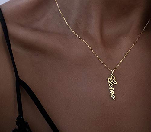 Custom Name Necklace Personalized, 18K Gold Plated Customized Nameplate Necklace Dainty Jewelry Gift for Women, Bridesmaid - color: Vertical Name Necklace