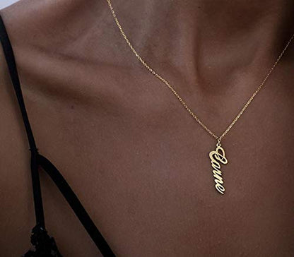 Custom Name Necklace Personalized, 18K Gold Plated Customized Nameplate Necklace Dainty Jewelry Gift for Women, Bridesmaid - color: Vertical Name Necklace