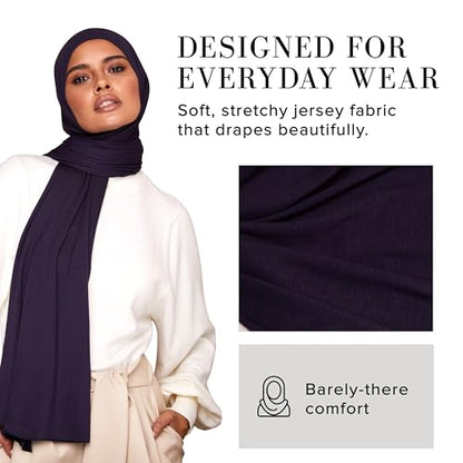 VOILE CHIC 여성용 프리미엄 저지 히잡 스카프 - 이슬람 헤드 스카프 랩 히잡 - color: 네이비 블루, size: Regular