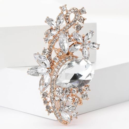 Ezing 4 Pieces Lot Large Big Silver Gold Plated Assorted Crystal Rhinestones Brooch Pins Set - color: D