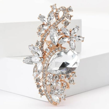 Ezing 4 Pieces Lot Large Big Silver Gold Plated Assorted Crystal Rhinestones Brooch Pins Set - color: D