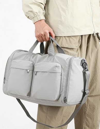ZUEVI Gym Duffel Bag for Men Women with Shoe and Wet Compartment Lightweight Foldable Carry On Sports Travel Bag for Training Yoga Weekender(Grey) - color: Grey