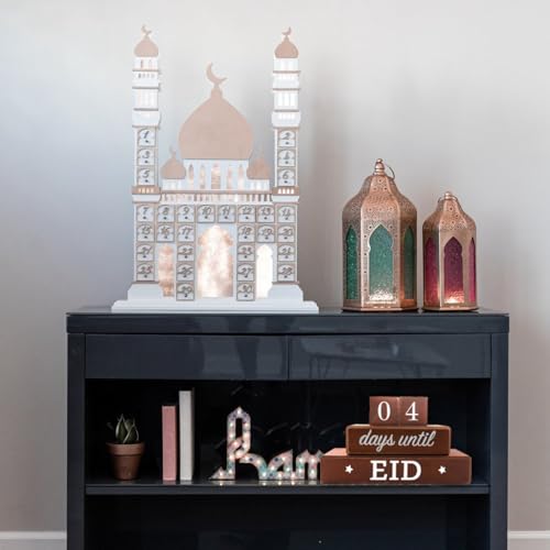 4 Pcs Ramadan Calendar Block Set, Ramadan Advent Countdown, Eid Calendar Countdown Calendar, Wooden Ornament Block Calendar of Islamic Months