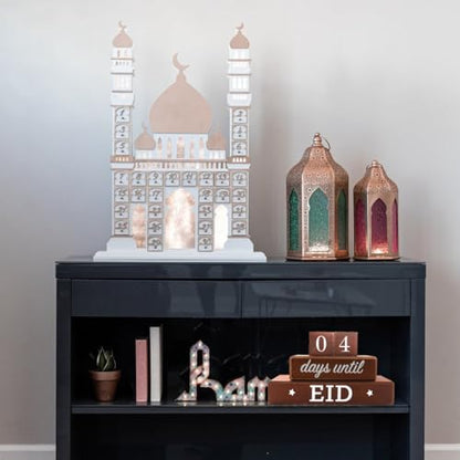 4 Pcs Ramadan Calendar Block Set, Ramadan Advent Countdown, Eid Calendar Countdown Calendar, Wooden Ornament Block Calendar of Islamic Months
