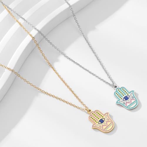 Stainless Steel Hebrew CHAI Necklace | Hand of Fatima Pendant | Turkish Evil Eye Charm | Israel Map Blessing Necklace | Protection Jewelry for Women men Include a Gift Box - color: Gold-Hamsa-1251