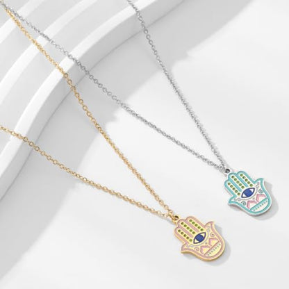 Stainless Steel Hebrew CHAI Necklace | Hand of Fatima Pendant | Turkish Evil Eye Charm | Israel Map Blessing Necklace | Protection Jewelry for Women men Include a Gift Box - color: Gold-Hamsa-1251
