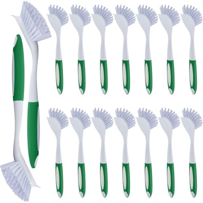 Hsei 20 Pcs Green Kitchen Scrub Dish Brush Bulk with 11 Inch Anti Slip Handle Cleaning Dish Scrubber with Stiff Bristles Washing Scrub Brushes for Housekeeping for Pots and Pans, Kitchen Sink - color: Green
