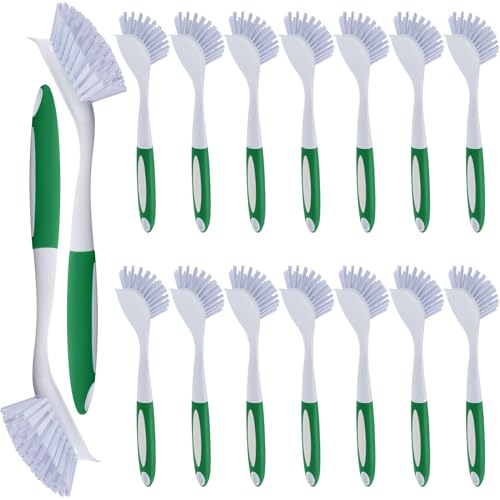 Hsei 20 Pcs Green Kitchen Scrub Dish Brush Bulk with 11 Inch Anti Slip Handle Cleaning Dish Scrubber with Stiff Bristles Washing Scrub Brushes for Housekeeping for Pots and Pans, Kitchen Sink - color: Green