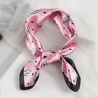 QBSM Womens 23.6 inch Satin Silk Feeling Formal Square Neck Scarf Head Hair Wraps Kerchief - color: Flamingo-pink