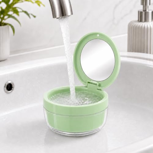Retainer Soaking Case with Drain Basket, Leak-Proof Denture Bath Box with Magnetic Lid, Portable Cleaning Container for Aligners, Mouth Guard & Night Guard (Green) - color: Green