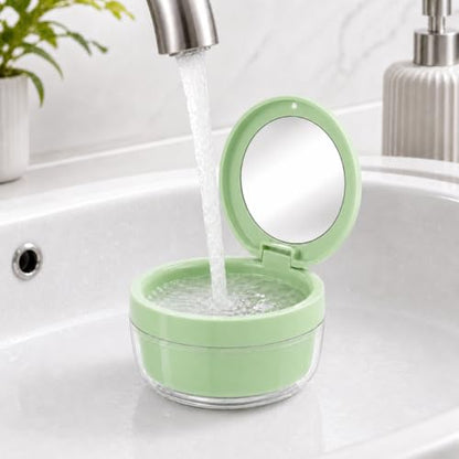 Retainer Soaking Case with Drain Basket, Leak-Proof Denture Bath Box with Magnetic Lid, Portable Cleaning Container for Aligners, Mouth Guard & Night Guard (Green) - color: Green