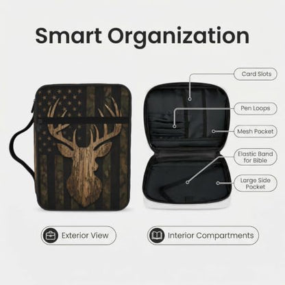 Camouflage Hunting Deer Bible Cover Case with Handle and Zippered Pocket - color: Camouflage Hunting Deer