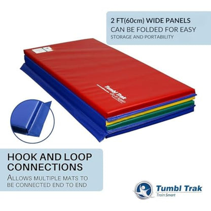 Tumbl Trak Gymnastics Folding Tumbling Panel Mat - color: Primary Rainbow, size: 4'x8'x1.38"