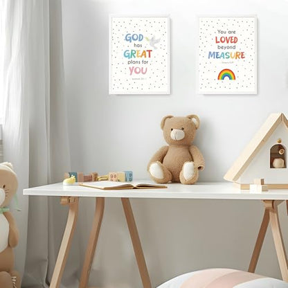 LARTSFRO Bible Christian Wall Art Decor Posters Prints, Inspirational Bible Verses Room Bathroom Bedroom Playroom Dorm Wall Art Decor Aesthetic for Nursery Baby Kids Teen Girls Gifts, Christian Classroom Wall Decor, 12x16 Inch Set of 4 Pcs Pictures (UNFRA