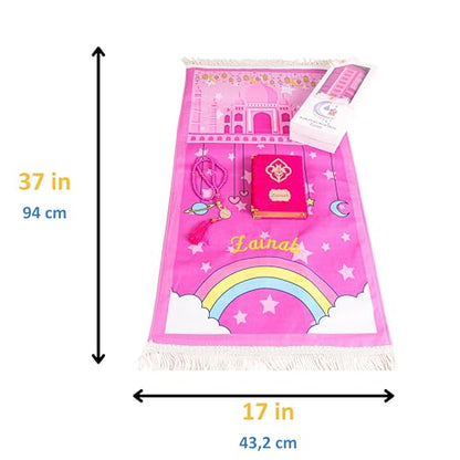 IEF Personalized Eid Gifts Prayer Mat, Birthday Gifts Quran Prayer Beads Set, Anniversary Gift Chenille Prayer Rug Pearl Prayer Beads Arabic Quran for Girls (Girl, Model-4) - color: Model-4
