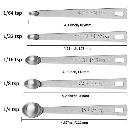 5PCS Small Measuring Spoons Set - Cuttte Stainless Steel Tiny Measuring Spoons for Cooking Baking, 1/4 1/8 1/16 1/32 1/64 tsp, Teaspoon Minispoon for Powders, Spices