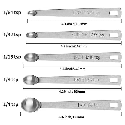 5PCS Small Measuring Spoons Set - Cuttte Stainless Steel Tiny Measuring Spoons for Cooking Baking, 1/4 1/8 1/16 1/32 1/64 tsp, Teaspoon Minispoon for Powders, Spices