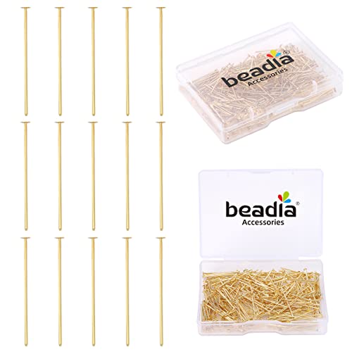BEADIA 14K Gold Plated Flat Head Pins Non Tarnish 20mm 300pcs for Jewelry Making Findings - color: Flat Head Pins 14k Gold, size: 20x0.7mm