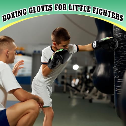 Kids Boxing Gloves for Boys & Girls, Youth Boxing Training Gloves for Kids Age 3 to 9 Years, 4OZ Training Sparring Gloves for Punching Bag Kickboxing Muay Thai MMA - color: Black