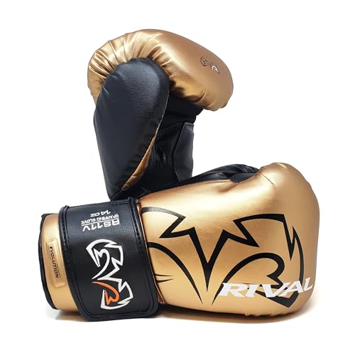 RIVAL Boxing RS11V Evolution Sparring Gloves, Extra-Thick 2” Padding, V-Strap Wrist Lock 2 System, Large Hand Compartment, and 15 Degree Angle Cuff - color: Gold, size: 12 oz.