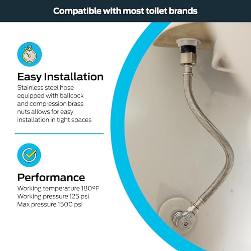 Eastman 20 Inch Flexible Toilet Connector, Stainless Steel Braided Hose with 7/8 Inch Ballcock Nuts, 3/8 Inch Compression, 48090 - size: 20 in. L x 7/8 in. B/C x 3/8 in. Comp