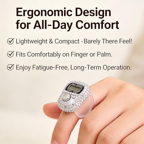 INSYOHO 6PCS Electronic Finger Counter with Glitter - 5 Digit Resettable Hand Tally, LCD Digital Clicker for Tasbeeh, Sports, Inventory Counting