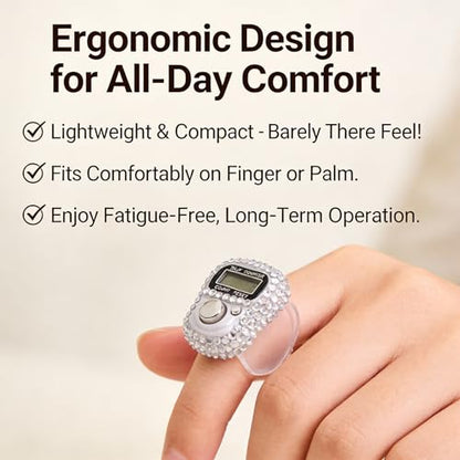 INSYOHO 6PCS Electronic Finger Counter with Glitter - 5 Digit Resettable Hand Tally, LCD Digital Clicker for Tasbeeh, Sports, Inventory Counting