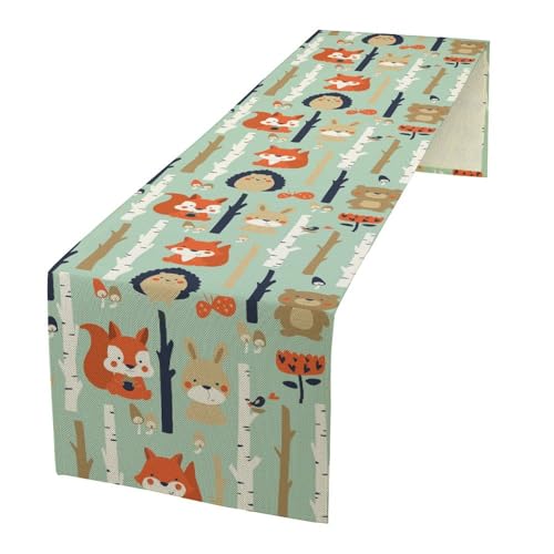Rustic Woodland Table Runner, Farmhouse Forest Animals Country Lodge Wild Hunt Fox Deer Rabbits Bear for Home Kitchen Dining Holiday Party Indoor Table Decorations 13x36 Inch - color: Animal-3, size: 13x36 Inch