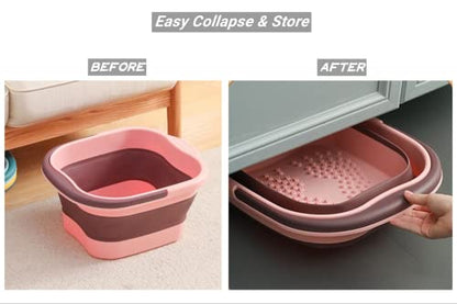 Collapsible Foot Spa Bath Soaking Tub for Girls Women, Inflatable Feet Soak Basin Bucket with Handle and Feet Massaging Acupoint, Pink - color: Brown/Pink
