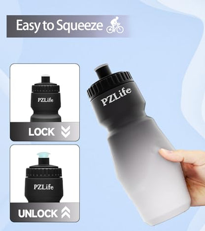 24oz Bike Water Bottle, Cycling Squeeze Water Bottle Leak Proof BPA Free with Capacity Scale w/Pull Top Lid, Reusable, for Bicycle,Gym, School - color: Black