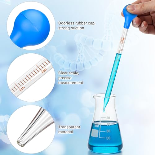 Glass Pipettes Set 2x10ml+5ml Glass Graduated Pipettes Dropper with Big Rubber Cap Dropping Lab Pipette Transfer for Liquid Essential Oil - style: 2x10ml+5ml