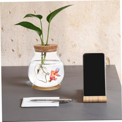 Toyvian Desktop Glass Fish Bowl with Lid Small Hydroponic Betta Tank Includes Mat for Easy Placement for Home Office Dining Table Decoration