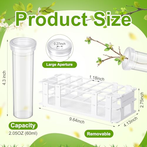 Willinglong 11 Pcs 60ml Large Floral Tubes with Rack Holder Set for Milkweed Cuttings Floral Stem Water Tubes for Fresh Flowers Raising Caterpillars Monarch Butterfly Habitat Flower Arrangements