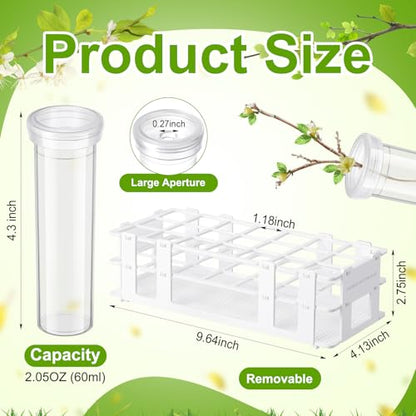 Willinglong 11 Pcs 60ml Large Floral Tubes with Rack Holder Set for Milkweed Cuttings Floral Stem Water Tubes for Fresh Flowers Raising Caterpillars Monarch Butterfly Habitat Flower Arrangements