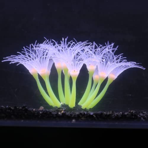 Glow-in-the-Dark Silicone Aquarium Flower (Yellow, Sunflower) | Glow-in-dark silicone flower sways with water flow. Safe silicone, changes color under light. Aquarium decor - color: Yellow