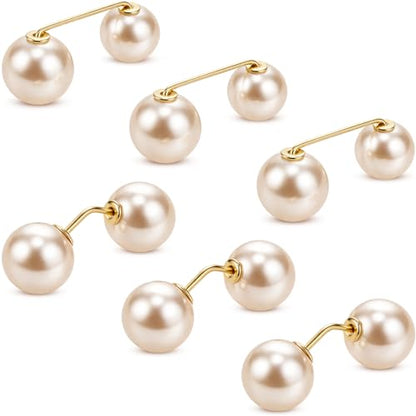 WILLBOND 6 Pcs Artificial Pearl Brooch Pins Sweater Shawl Safety Clips Dress Clips for Women - color: Gold