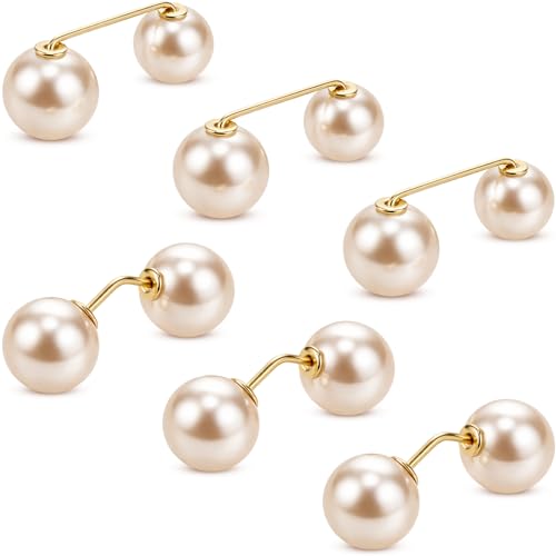 WILLBOND 6 Pcs Artificial Pearl Brooch Pins Sweater Shawl Safety Clips Dress Clips for Women - color: Gold