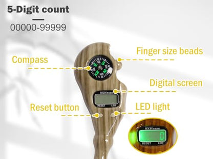 Anlising 3PCS Digital Beads Counter, Buddha Beads Counter, Prayer Beads Counter, Digital Finger Counter, Digital-Tasbih Counter with Compass and Light, for Meditation, Relaxation, Muslim Prayer