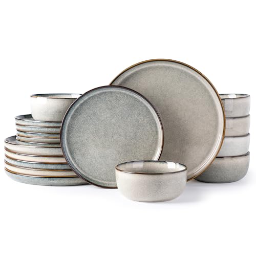 GBHOME Dinnerware Sets for 6, 18 Pieces Ceramic Plates and Bowls Set - color: Green Wheat, size: Service for 6(18Pcs)