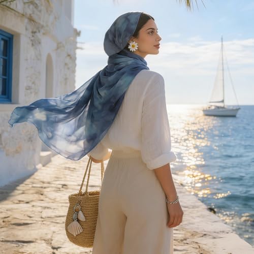 Hijab Scarf for Women Fashion Printed Modal Hijab Head Wrap Scarves Lightweight Long Scarf Shawls - color: Watercolor H