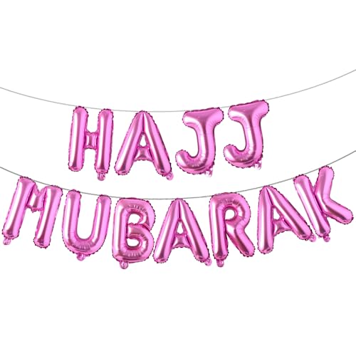 HAJJ MUBARAK Party Balloon for Festival Gathering Decorations Eid Mubarak Party Supplies Decorations (HAJJ MUBARAK Rose Red) - color: Hajj Mubarak Rose Red