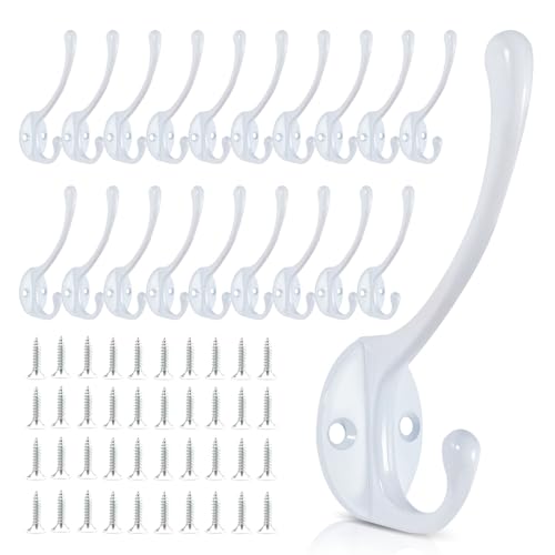 Wall Hooks for Hanging, 20-Pack Heavy Duty Metal Coat Hooks, for Living Room, Bathroom, Kitchen, Bedroom for Towel, Hat, Key, Closet, Bag (White) - color: 20pack-White