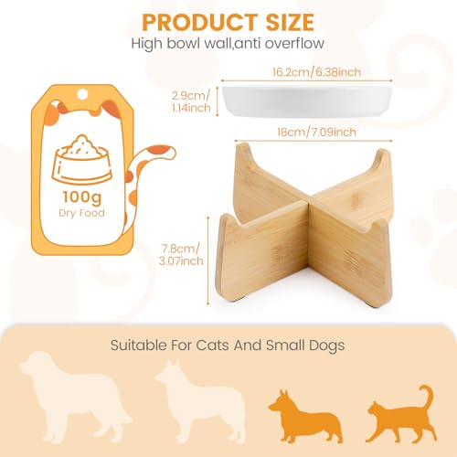 PETTOM Slow Feeder Cat Bowl with Stand, Ceramic Slow Eating Cat Bowl with Higher Edges Fish Pool Design Elevated Food Bowls for Dry and Wet Food Anti-Vomiting Puzzle Feeder for Healthy Eating Diet - color: White