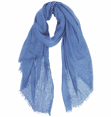 Summer Cotton Blend Crinkle Vintage Soft Scarf with Fringed Edges 35" × 70" - color: Sky Blue