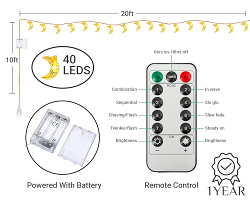 OLEEK Ramadan Lights Decorations 20 ft- Ramadan Decorations for Home 2026 - Ramadan Decoration Lights (40 LEDs)- Ramadan Gifts for Kids - Ramadan Decor - زينه رمضان - Ramadan led Lights