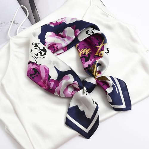 STARWHISPER 27" Square Head Scarf for Women Silk Feeling Satin Scarf Women Fashion Silk Scarf for Wrapping Hair - color: Peony4