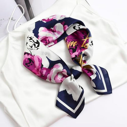 STARWHISPER 27" Square Head Scarf for Women Silk Feeling Satin Scarf Women Fashion Silk Scarf for Wrapping Hair - color: Peony4