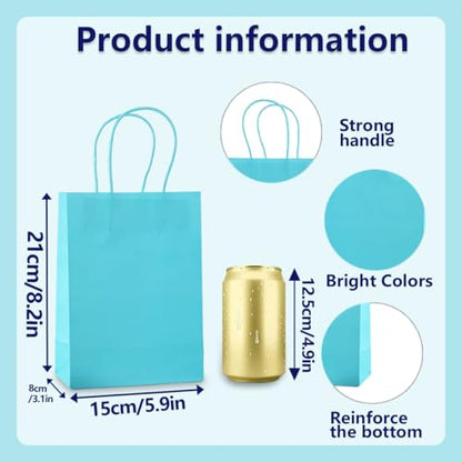 piqiya Small Plain Natural Paper Kraft Gift Bags with Handles Light Blue Paper Bags for Eid Birthday Party Grocery Retail Business Goody Craft Bag (Blue，24pcs) - color: light blue