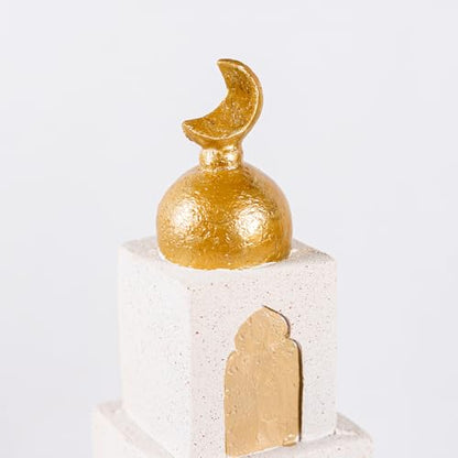 Decorative Mosque Tower with Gold Dome, Hand Painted,White and Gold - color: Mosque Tower Dome Statue